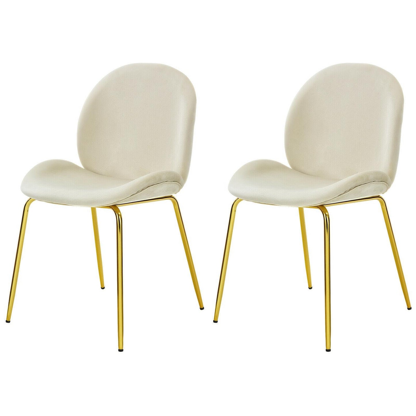 Set of 2 Velvet Dining Chair with Golden Finished Steel Legs-Beige