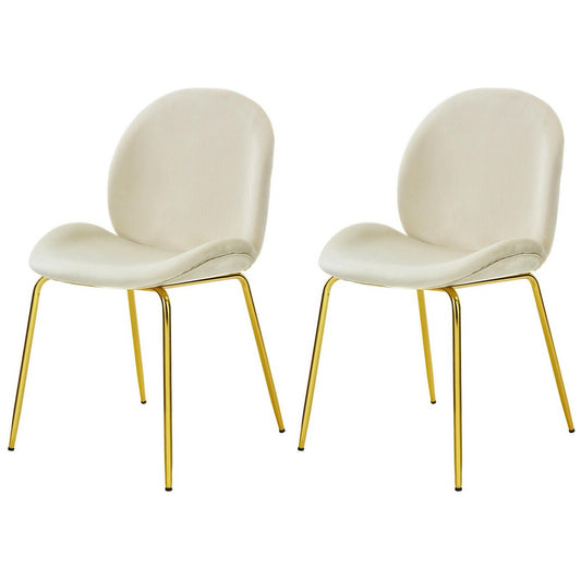 Set of 2 Velvet Dining Chair with Golden Finished Steel Legs-Beige