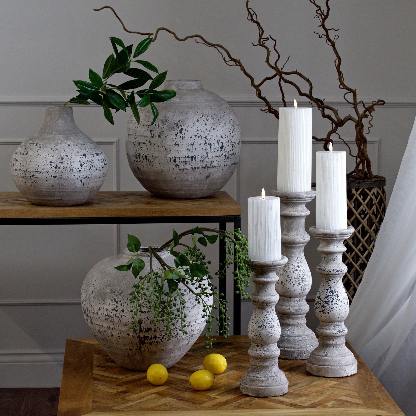 Large Stone Ceramic Column Candle Holder