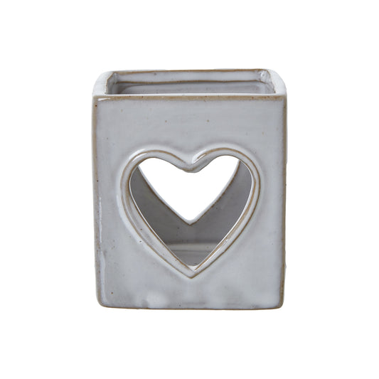 White Ceramic Heart Cut-Out Square Tealight Holder