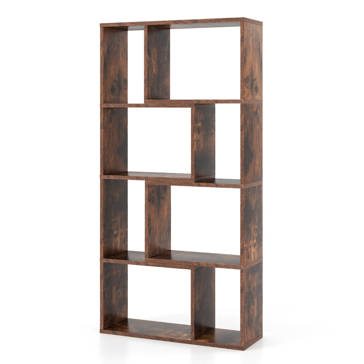 5-Tier Geometric Bookshelf with 8 Cubes Floor Standing Open Display-Grey