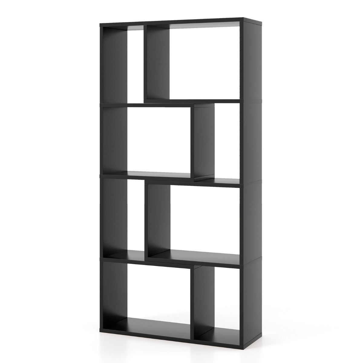 5-Tier Geometric Bookshelf with 8 Cubes Floor Standing Open Display-Grey