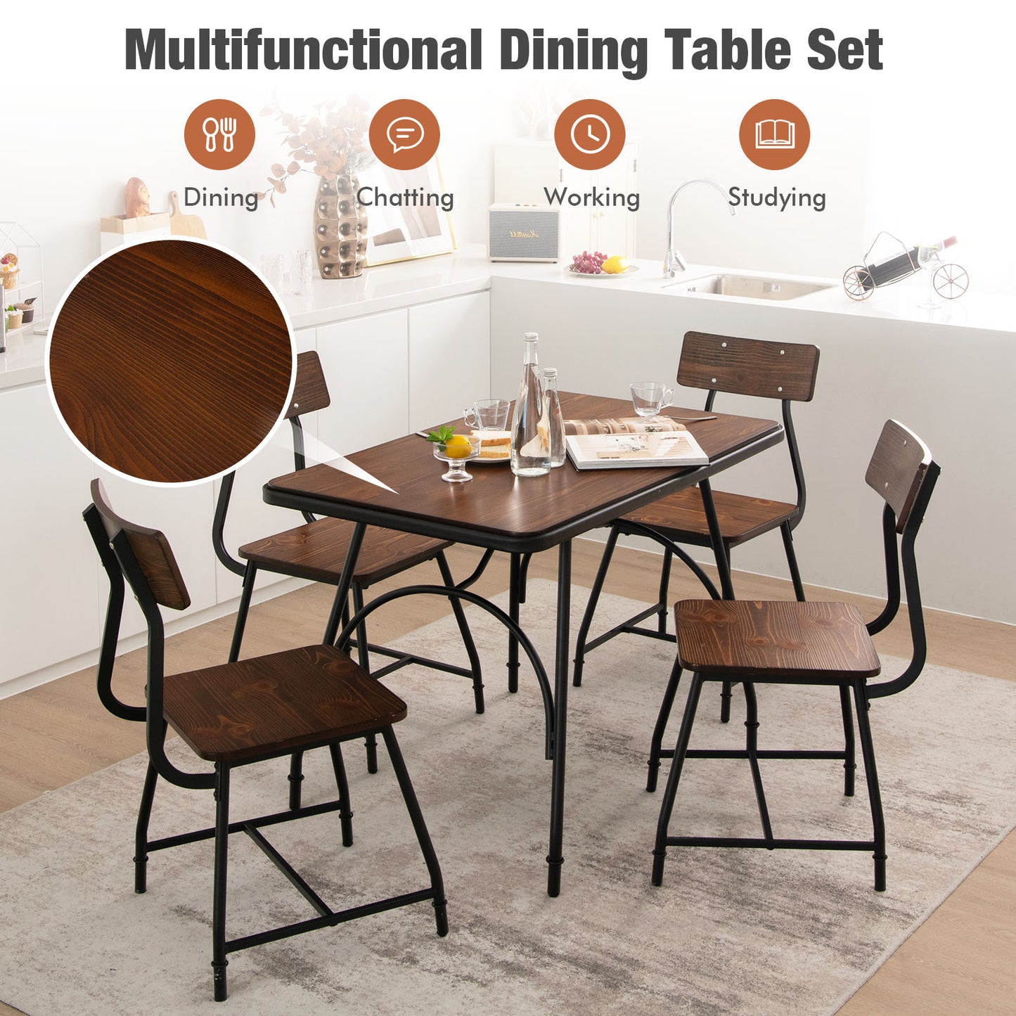 5 Piece Dining Table Set with Rectangular Kitchen Table and 4 Chairs