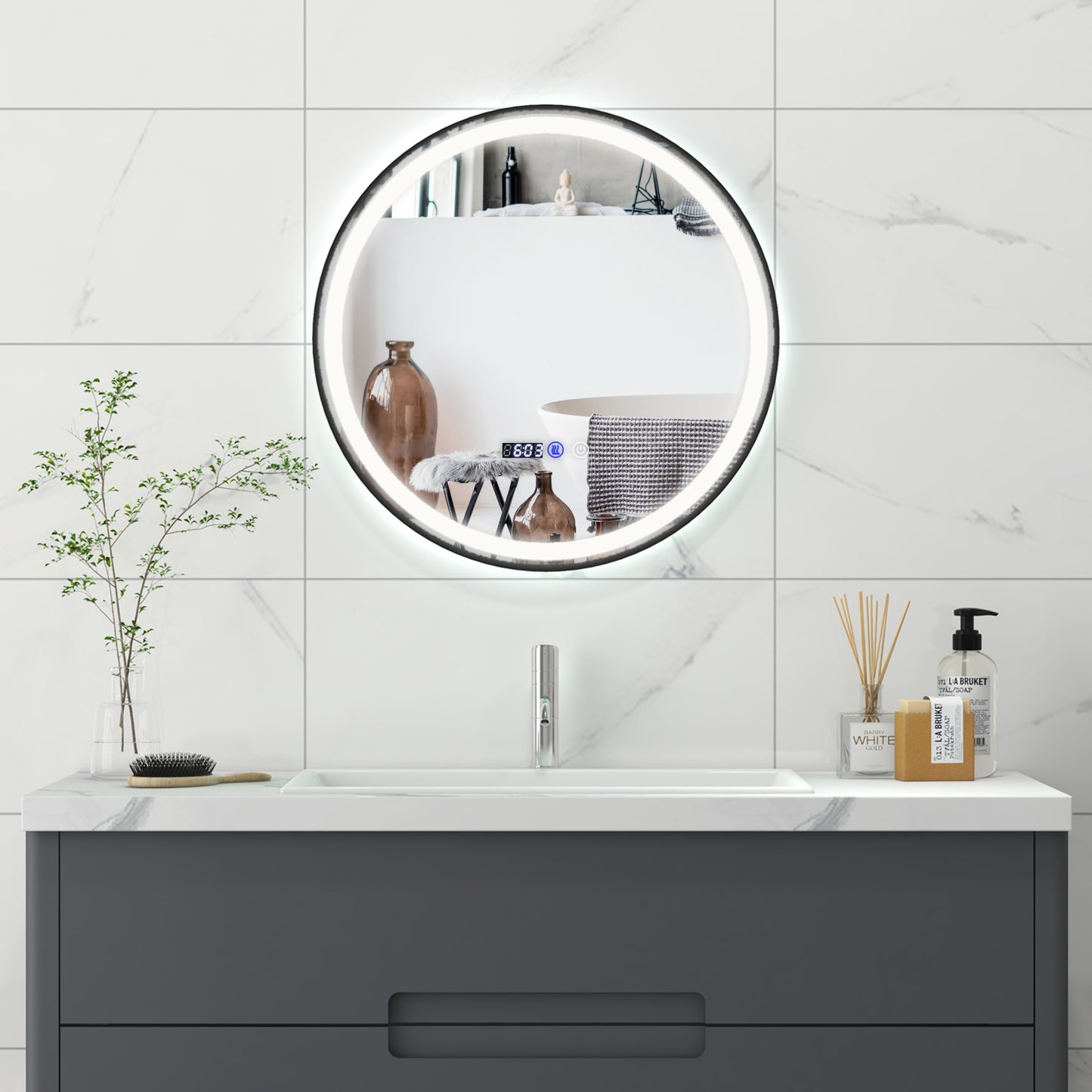 Lighted Bathroom Mirror with 3 Color LED Light Memory Function