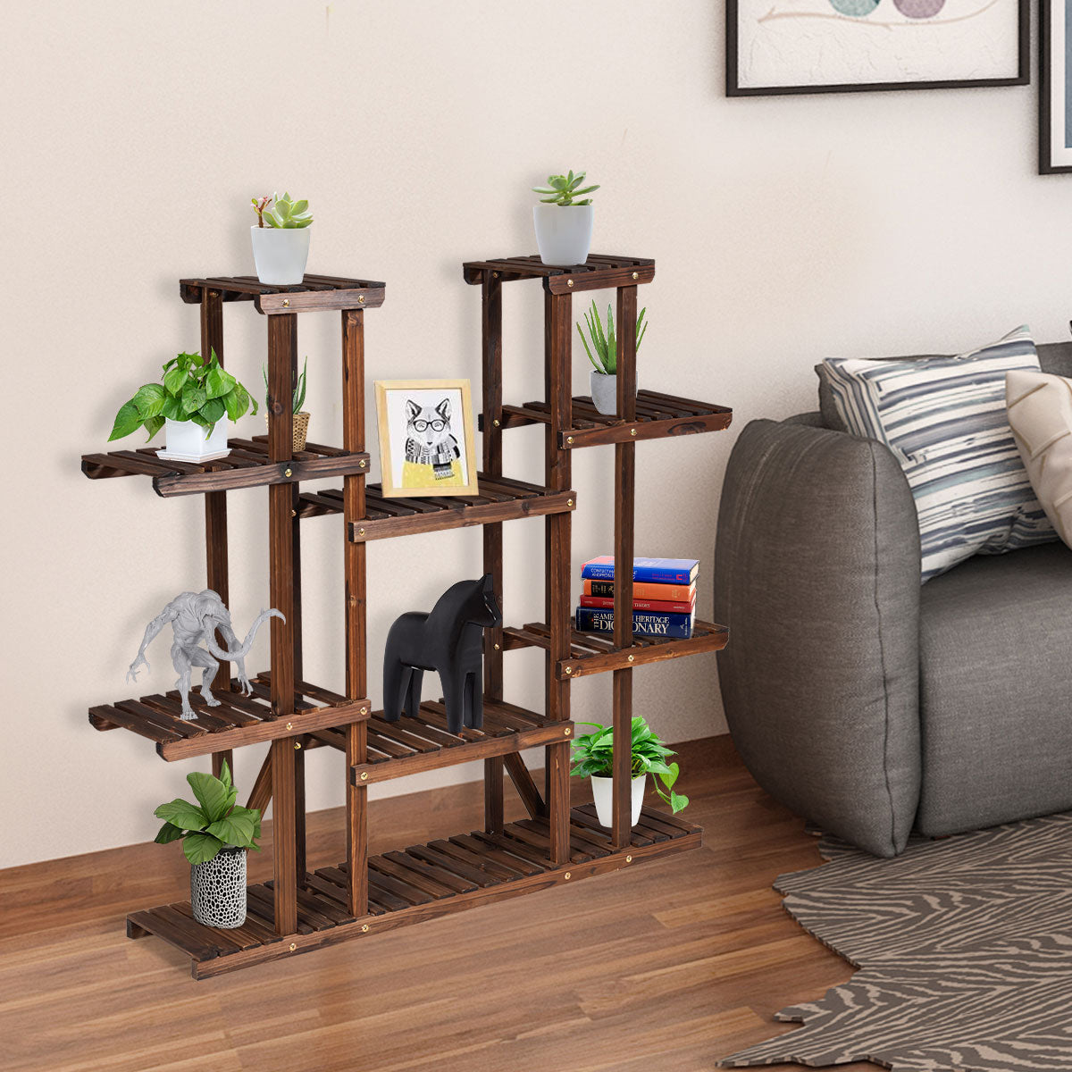 9 Tier Wood Plant Stand for 18 Potted Plants for Indoor and Outdoor