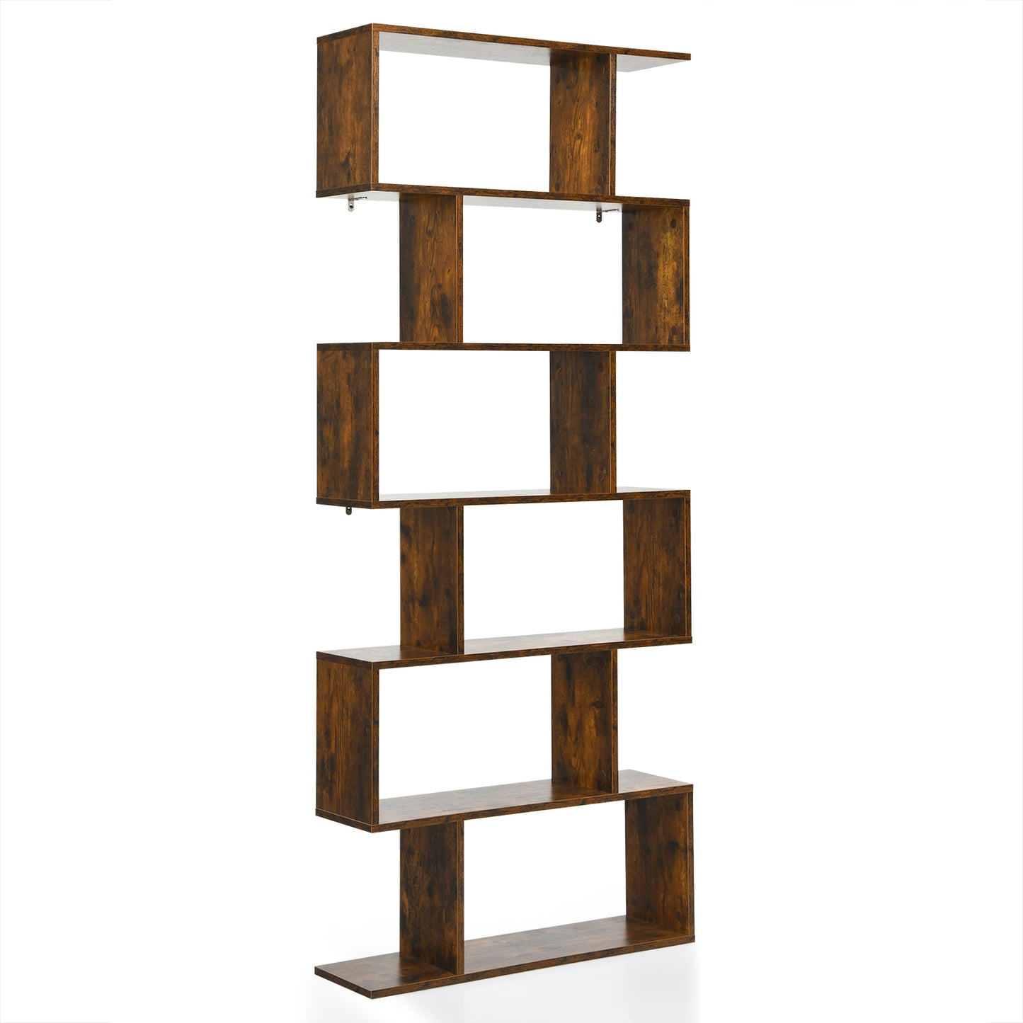 6-tier S-shaped Wooden Industrial Bookshelf-Black