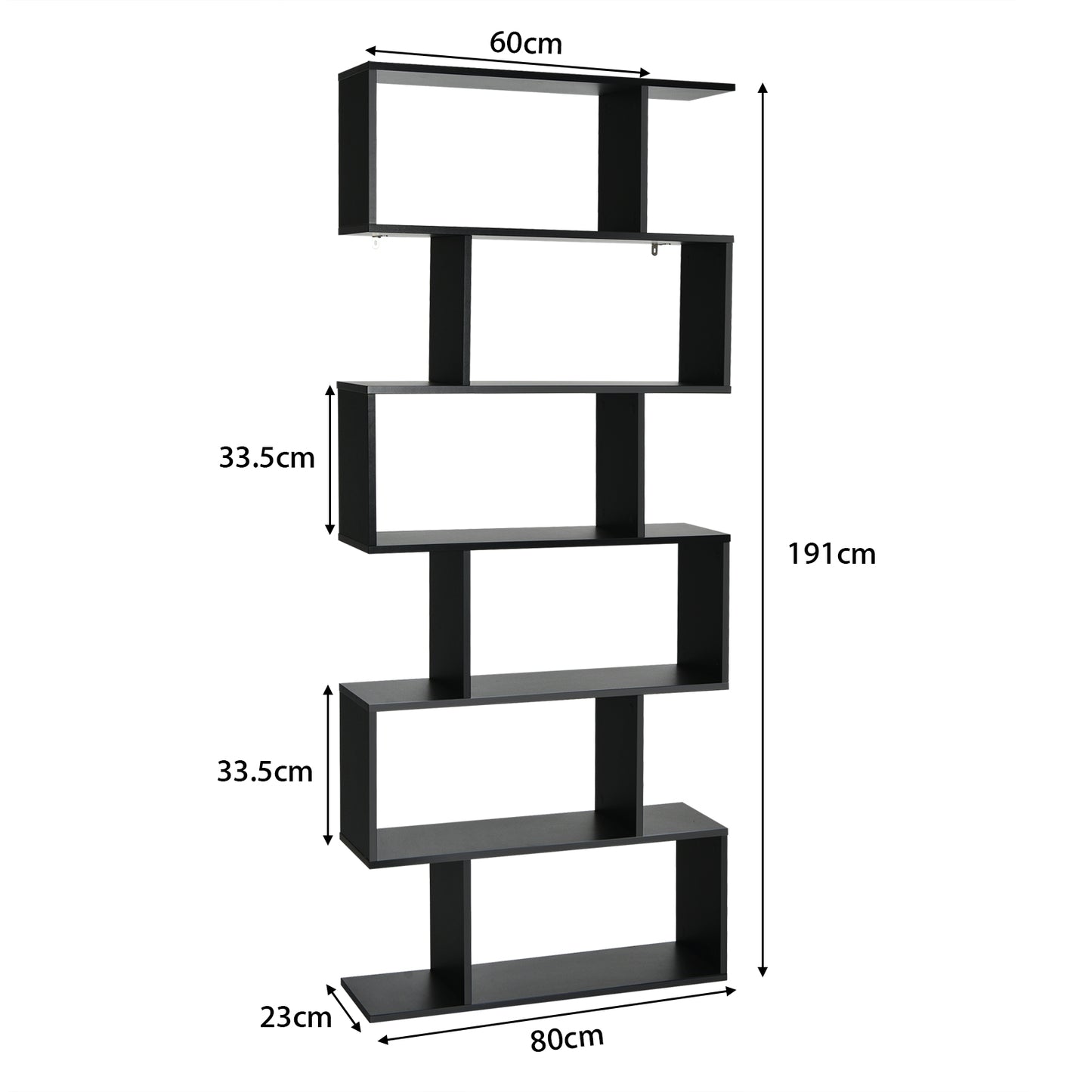 6-tier S-shaped Wooden Industrial Bookshelf-Black