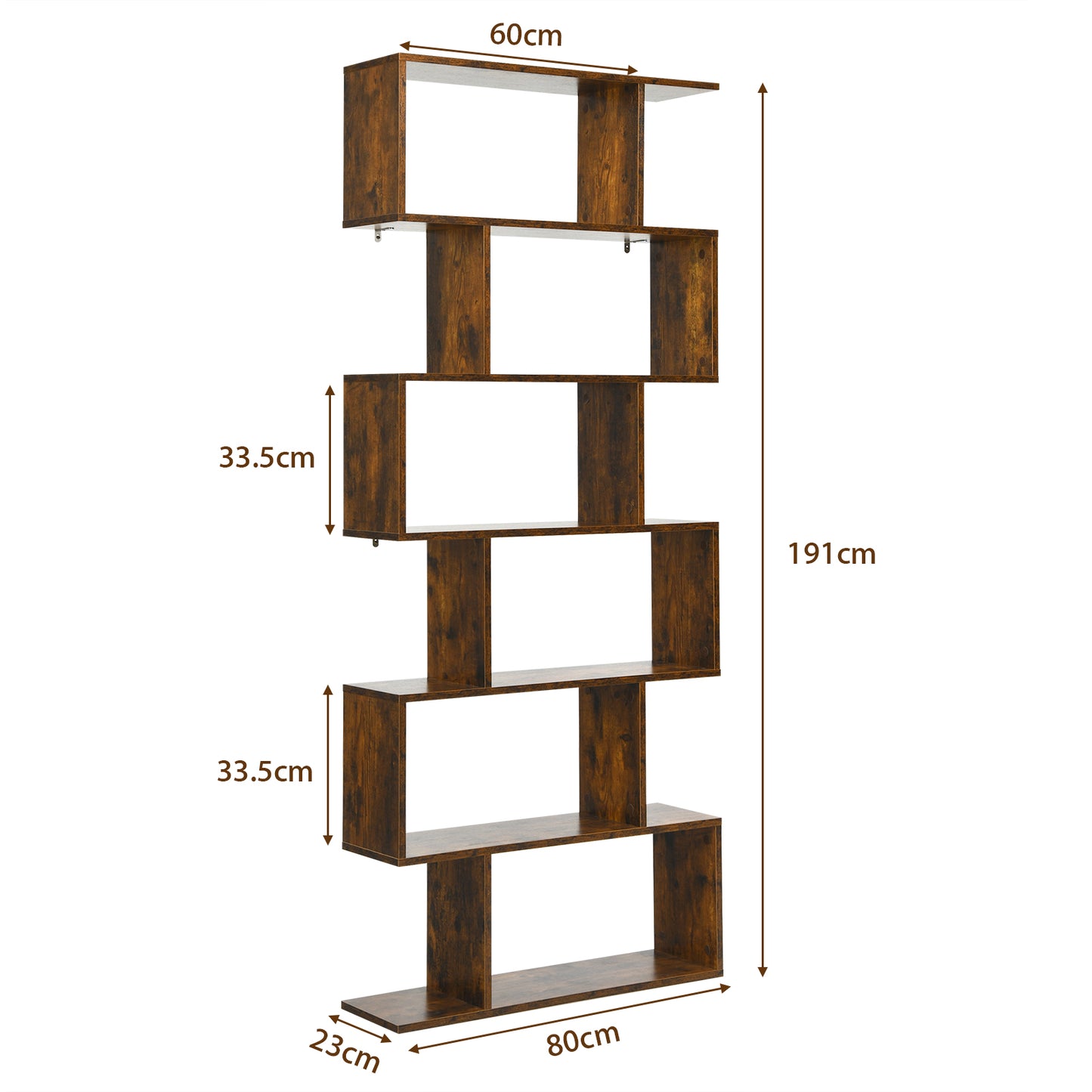 6-tier S-shaped Wooden Industrial Bookshelf-Black