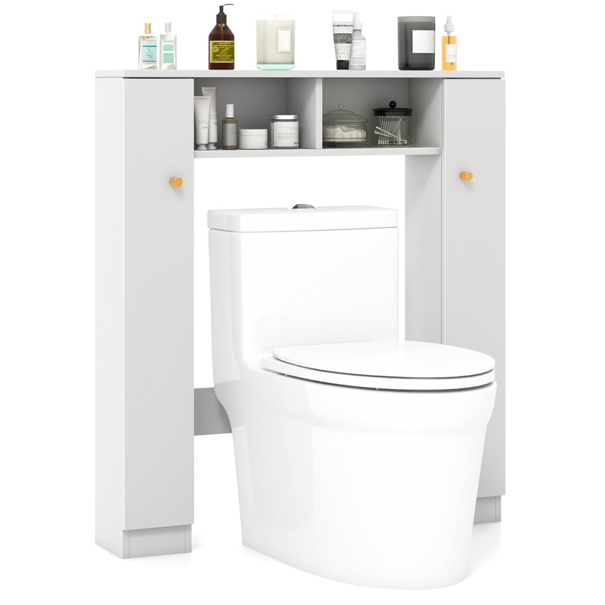 Over The Toilet Storage Cabinet with 2 Open Compartments 4 Adjustable Shelves-Natural