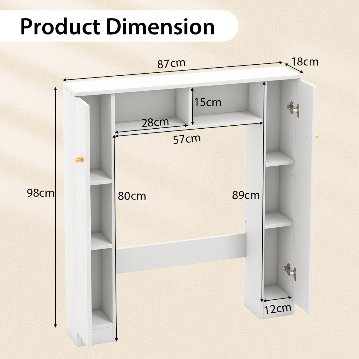 Over The Toilet Storage Cabinet with 2 Open Compartments 4 Adjustable Shelves-Natural