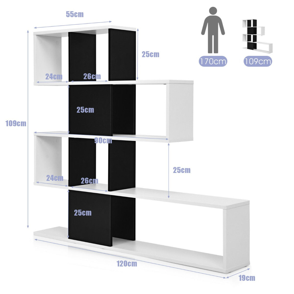 5-Tier Display and Storage Bookshelf for Home and Office-White