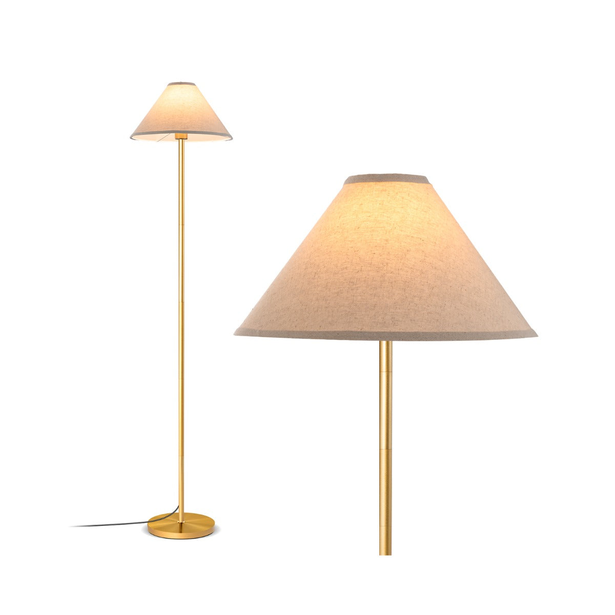 Elegant Floor Lamp with Linen Shade and Foot-Operated Switch-Golden