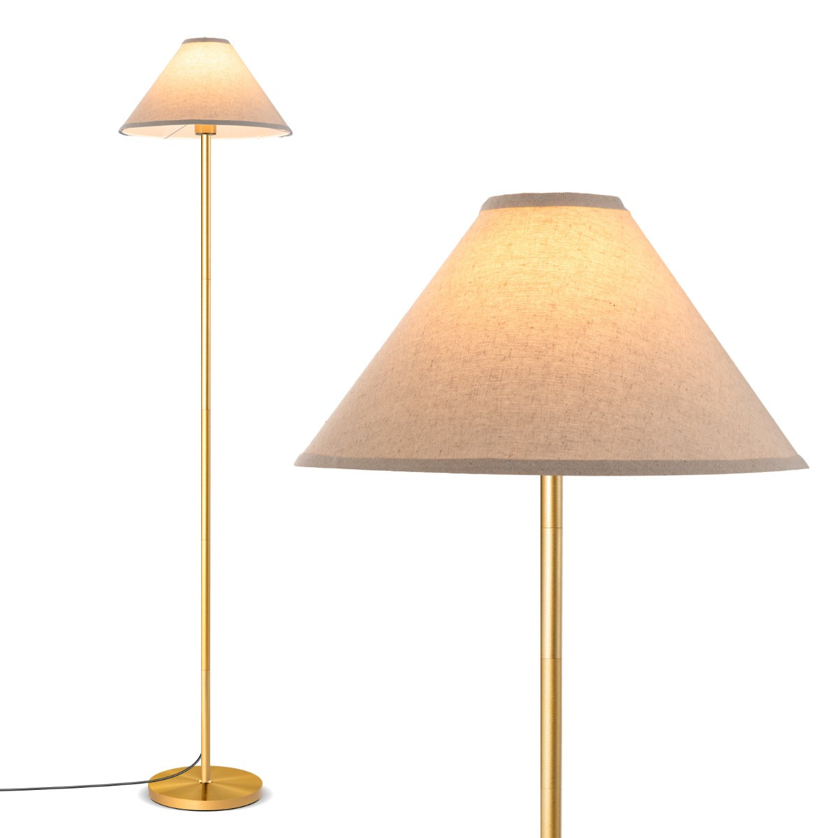 Elegant Floor Lamp with Linen Shade and Foot-Operated Switch-Golden